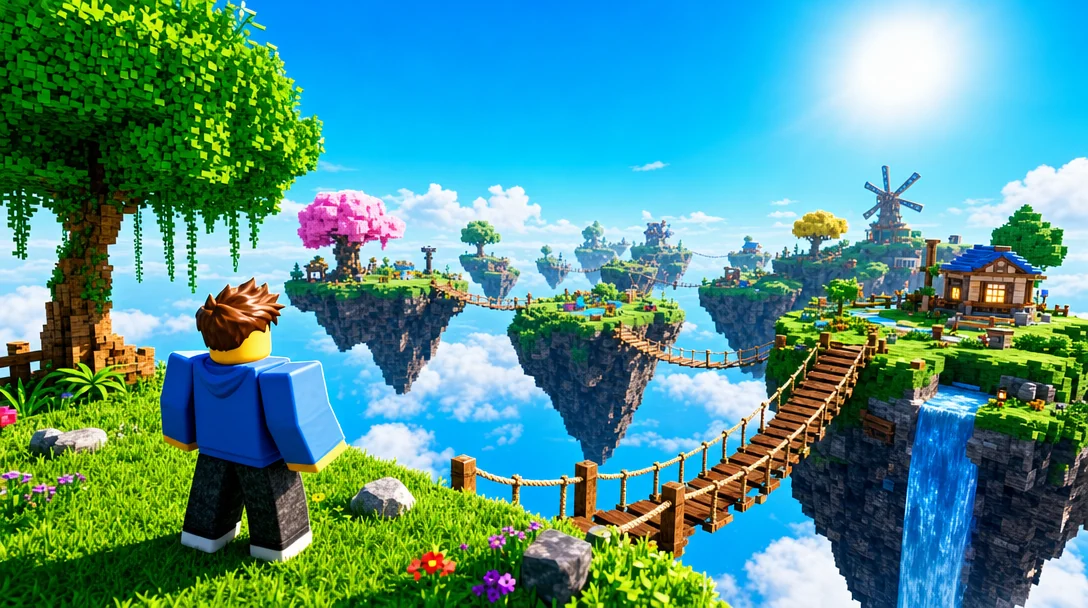 Sky island world generated by Roblox AI